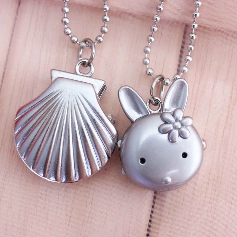 

2018 CYD Children Girls Flip Pocket Watch Women Shell Heart Necklace Jewelry Fob Watch Pendant Key Chains Lovely Fashion Watch