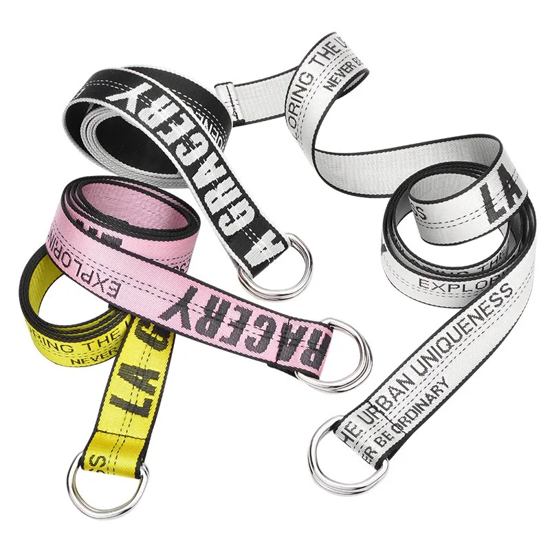 

Harajuku unisex canvas long wide belt men women embroidery letter print teenage jeans metal buckle waist strap belt tape