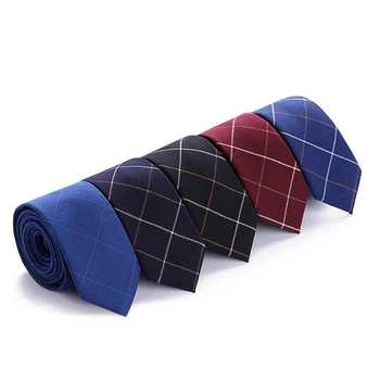 

Simple Leisure Diamond Lattice Skinny Tie Wedding Groom Ties Cotton Fabric Neckties Trend Diamond Lattice Narrow Ties for Men