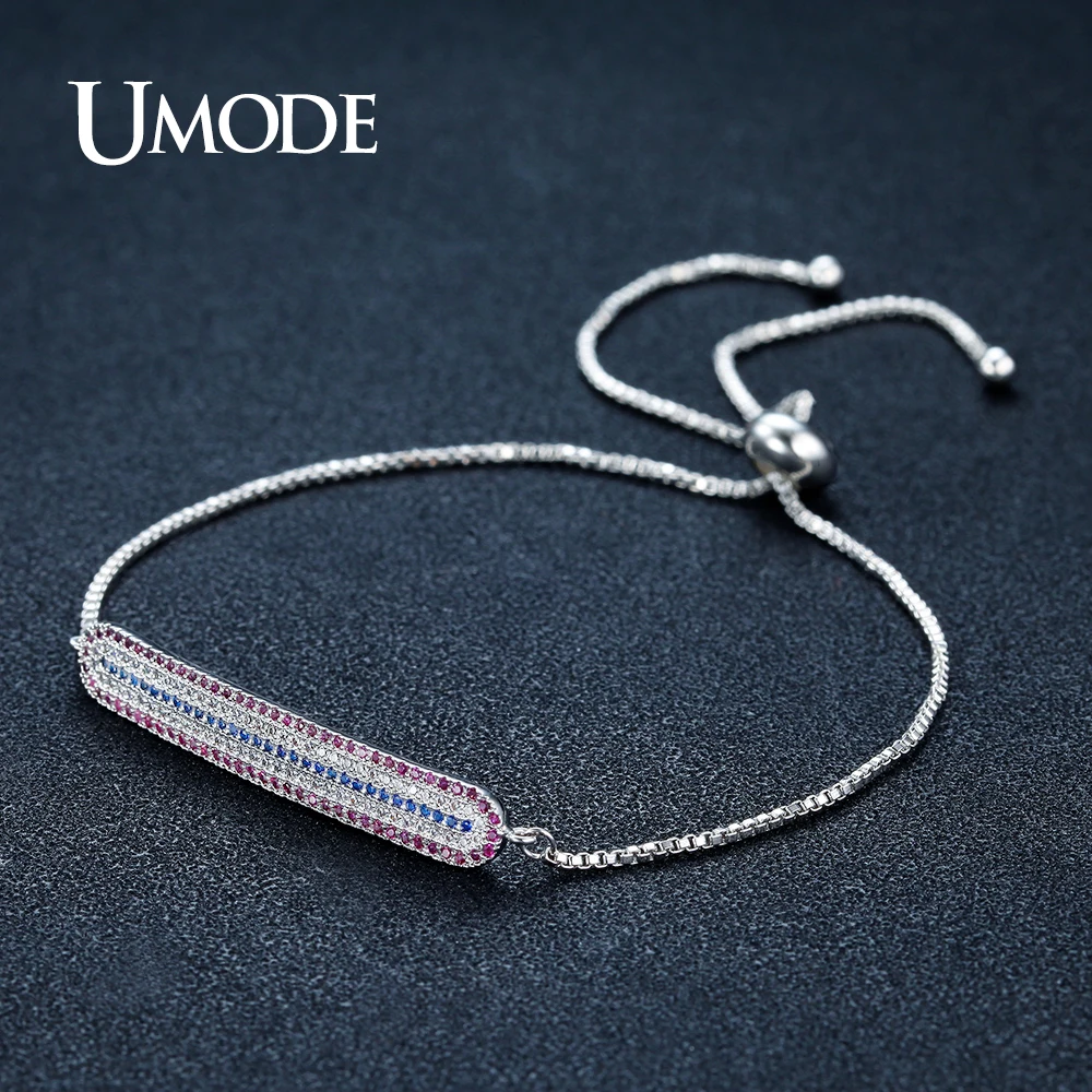 UMODE Винтаж Длинные Бар звено цепи милые Браслеты для Для женщин белого золота Цвет Шарм австрийский горный хрусталь Pulseira Feminina UB0101B
