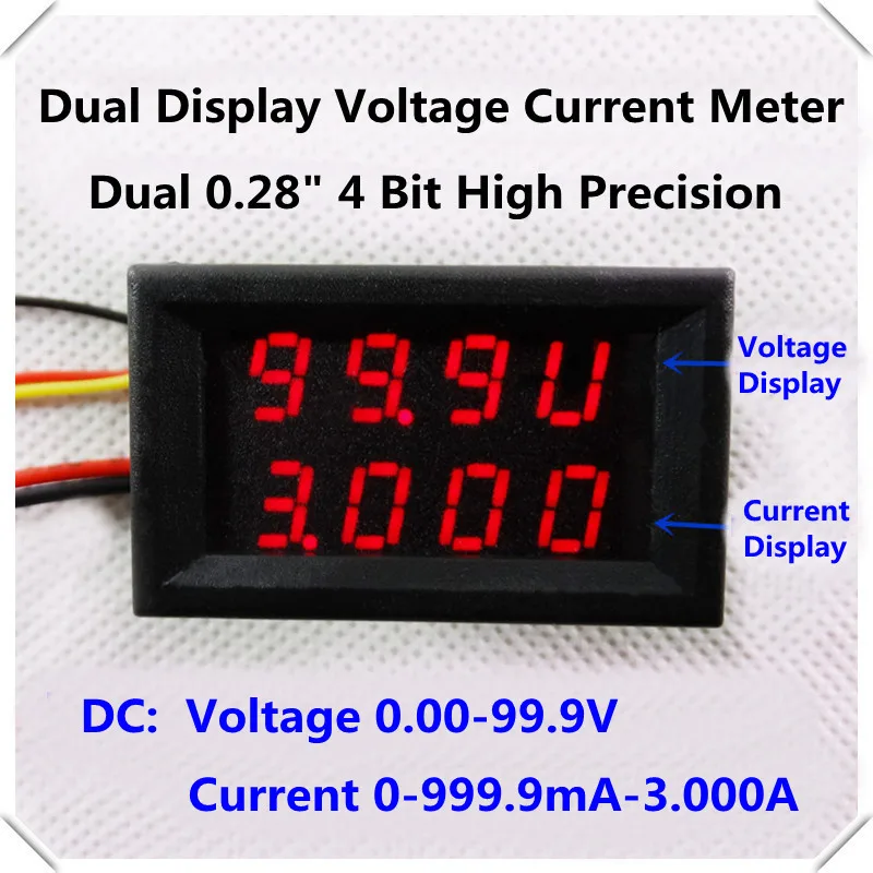 RD двойной светодиодный дисплей 4 бит постоянного тока 0-100 в/1A/3A 0,28 Цифровой Амперметр Вольтметр автомобильный измеритель напряжения тока 5 проводов [4 шт./лот]