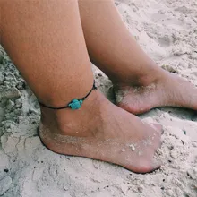 Women’s Ethnic Sea Turtle Stone Beads Charms Anklet for Women Bohemian Lucky Turtle Foot Bracelet Ankle Chain Gift Jewelry