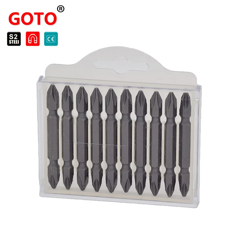 

GOTO 10pcs daily use magnetic screwdriver set Hex shank PH2 bits 6.35mm opening double ended driver