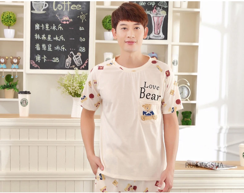 Мужские пижамы новые милые повседневные домашние услуги 2019 шорты с коротким рукавом пуловер летние корейские мужские Пижамные наборы из