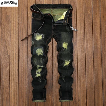 

High quality 2018 Mens Distressed hole denim pants casual mens locomotive jeans Straight mens jeans fashion Masculino Trousers