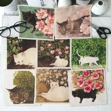 15*15 см 8 шт. Ретро кошки ткань ручной работы DIY Ткань квилтинг корт Кошки Ручная окрашенная картина Мона Лиза дизайн Камелия девушка D30