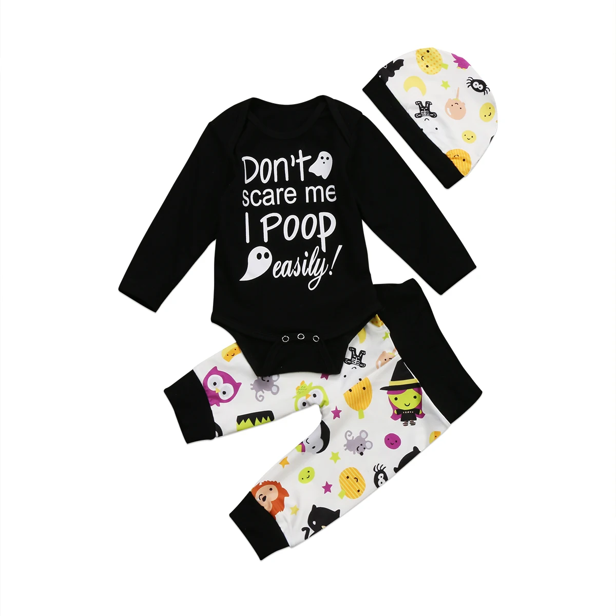 Emmababy на Хэллоуин для младенцев детская хлопковая одежда для маленьких мальчиков и девочек милый боди Топы и штаны-леггинсы шляпы-головные повязки, костюм, комплект одежды