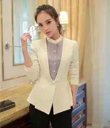 Модный деловой дамы белые пиджаки женские куртки с длинным рукавом элегантные женские Бизнес одежда офис форма Стиль