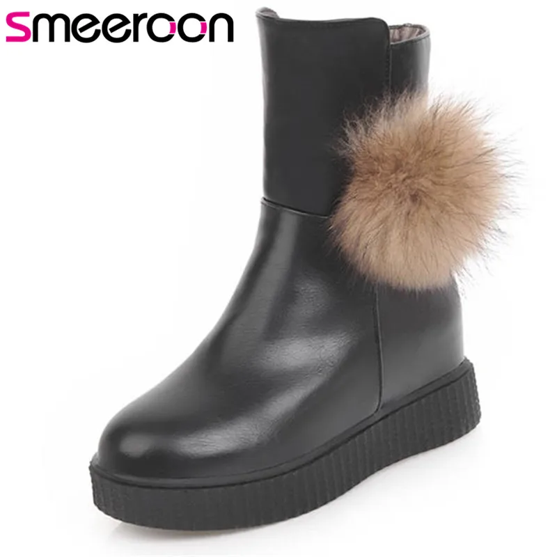 

Smeeroon 2018 hot sale boots women round toe ankle boots zipper simple winter boots comfortable platform shoes woman