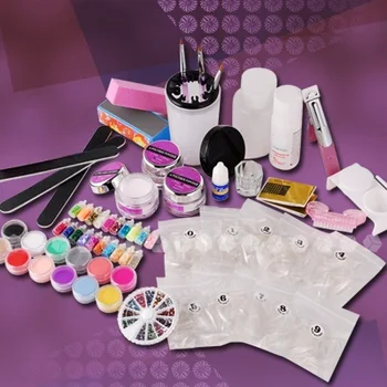 

ACRYLIC COLOR POWDER + FRENCH NAIL TIPS/ BRUSH/GLITTER MANICURE SET Free Shipping