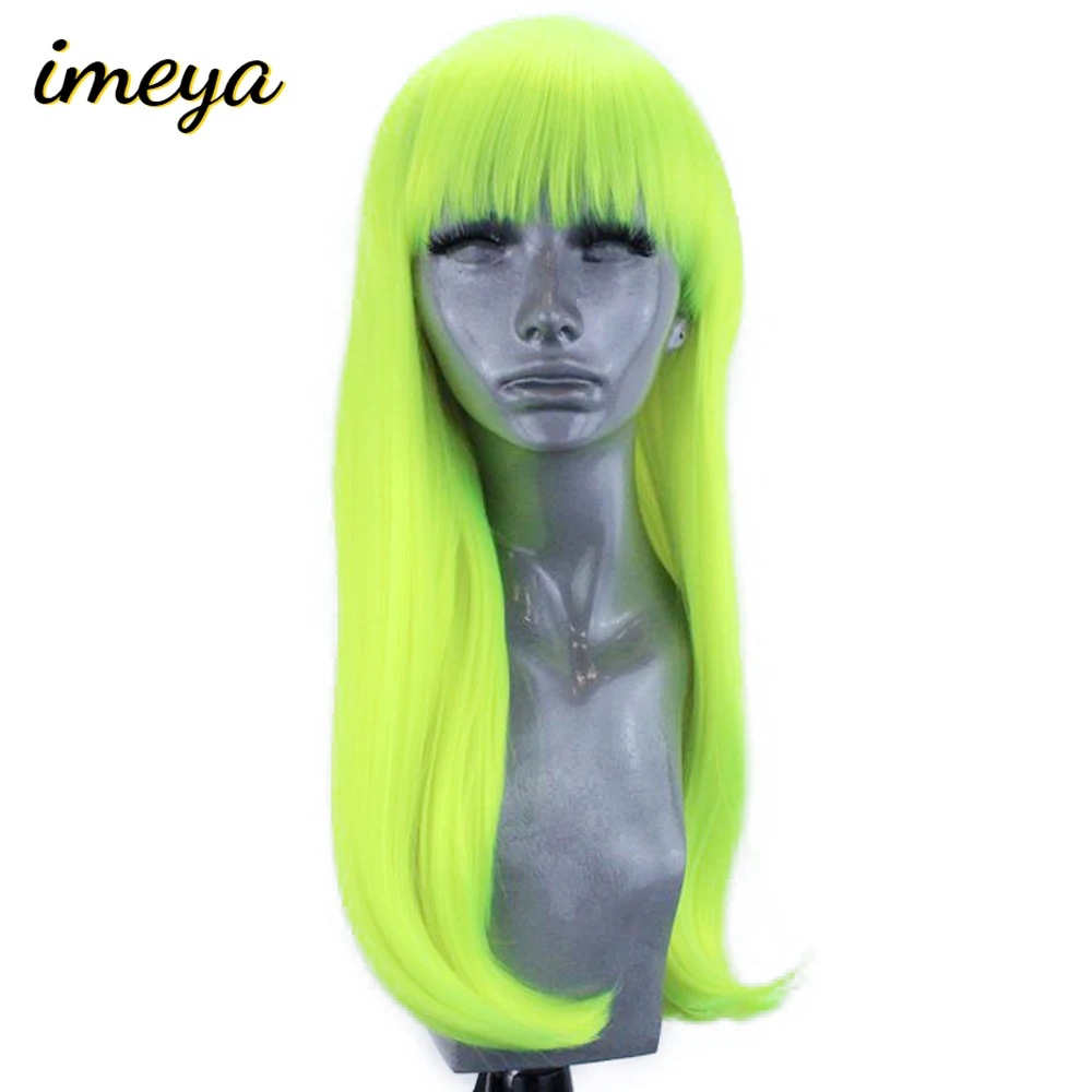 

Imeya 150% Density 24 Inch Silky Straight Wig Heat Resistant Hair Synthetic Lace Front Wigs For Women With Full Cut Bangs