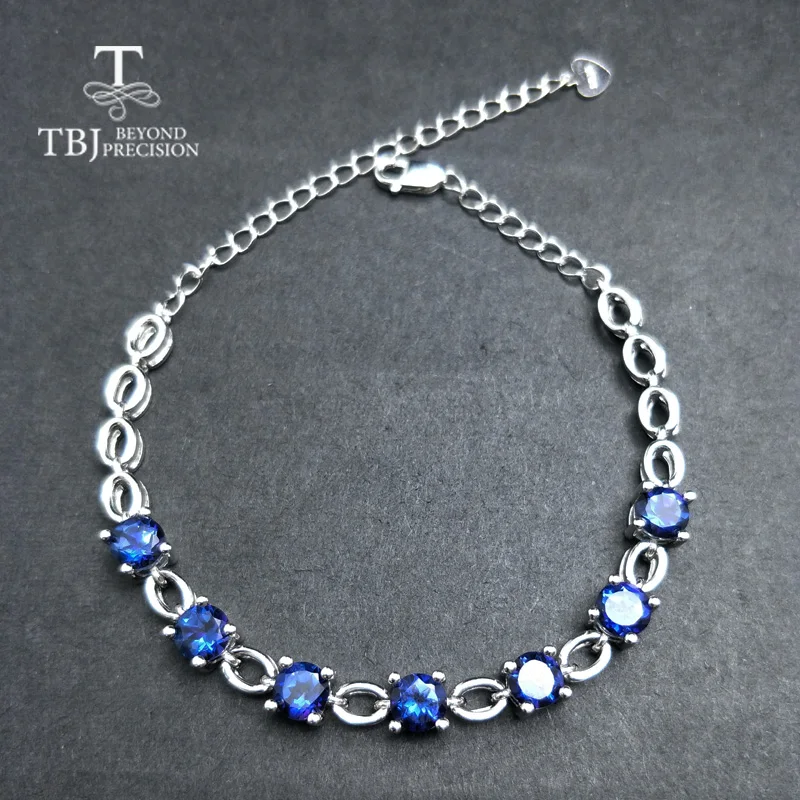 

TBJ,natural coated deep blue topaz gemstone bracelet in 925 sterling silver simple romantic bracelet for women girls as a gift
