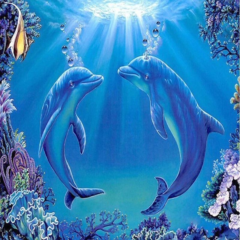 

Round Diamond Embroidery Intimate Dolphins Pattern DIY Diamond Painting Cross Stitch 3D Diamond Mosaic Bead Picture Decor