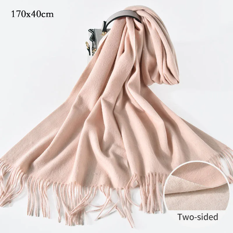 Осень зима чистый шерстяной шарф для женское утепленное плотное кисточки шерсть шаль обертывания Женские Двухцветные шерстяные шарфы два размера - Цвет: Color 3-170x40cm
