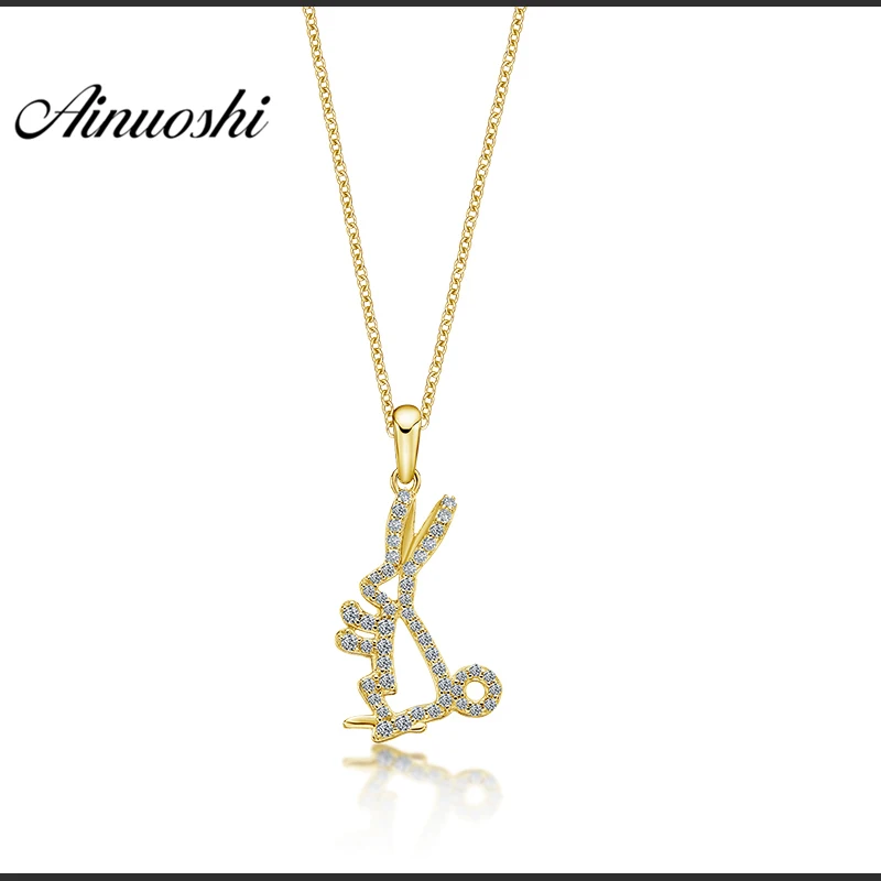 

AINUOSHI 10K Solid Yellow Gold Pendant Hollow Rabbit Pendant SONA Diamond Women Men Jewelry Wild Hare Animal Separate Pendant
