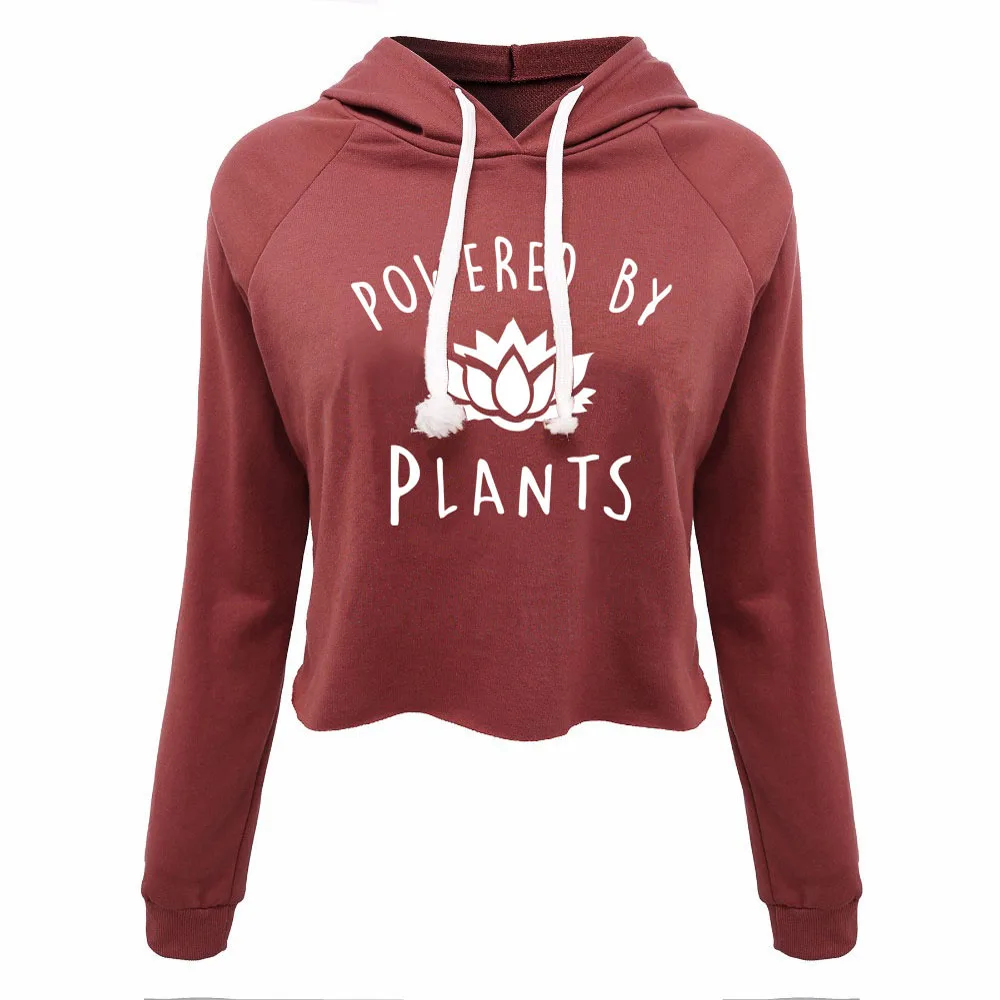 Power by plants Sweatshirt Women Lady crop top Sexy Hoodie