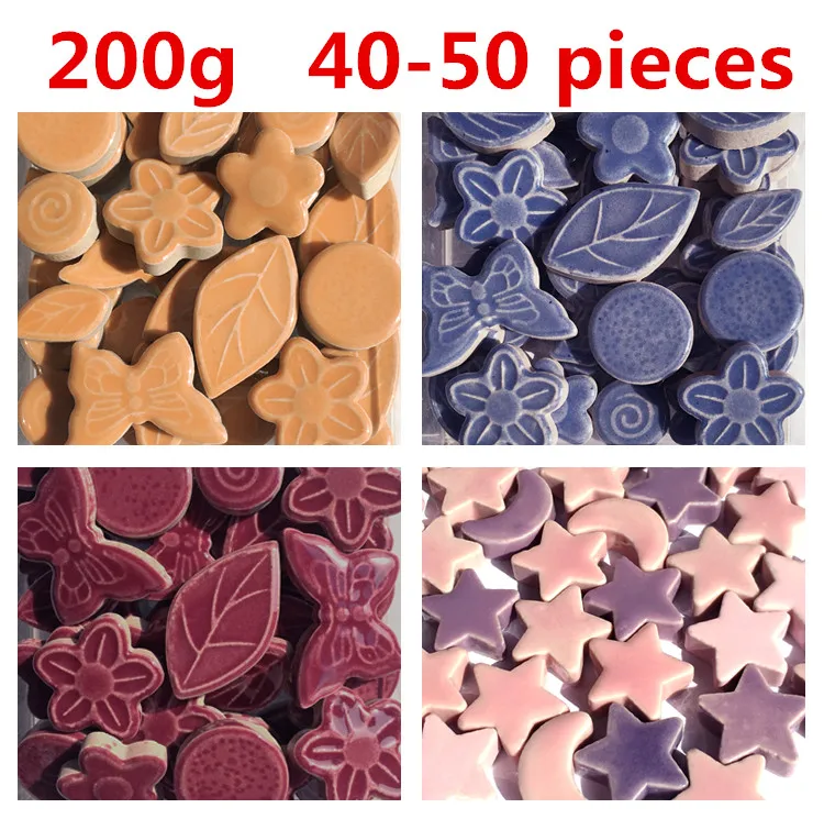 

200g 40-50pcs Kid Child DIY Porcelain Bowknot Material Star Tils Ceramics Hobby Mixed Mosaic Tile Kindergarten Art Craft