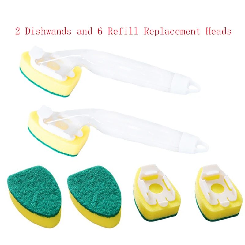 

Sale Sponge Replaceable Couring Pad Washing Convenience Cleaning Brush Scrubber Kitchen Soap Dispenser Dish With Refill Liquid