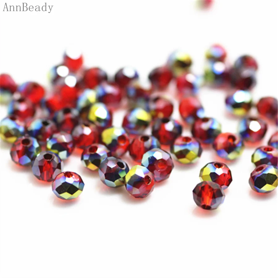 red multicolor AnnBeady, одноцветные, зеленые, 3*4 мм, 145 шт, Rondelle, австрийские граненые Хрустальные стеклянные бусины, свободные разделительные бусины для изготовления ювелирных изделий - Цвет: red multicolor