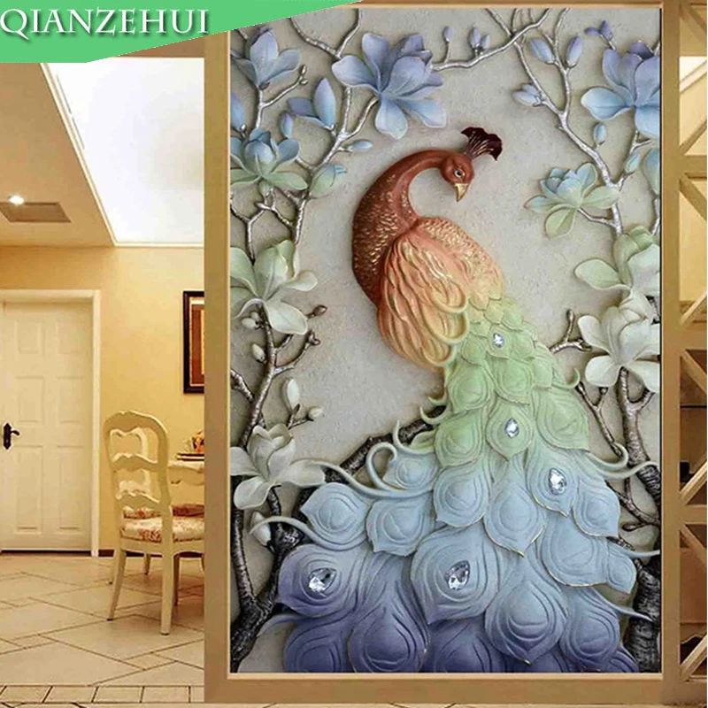 QIANZEHUI Needlework DIY peacock lily magnolia Cross stitch Magpie Plum landscape dramatically cross-stitch Wall Home Decro | Дом и сад
