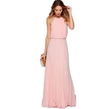 

Hot sale European style 2017 summer dress chiffon sleevless halter backless sexy long party dresses white elegant maxi dress