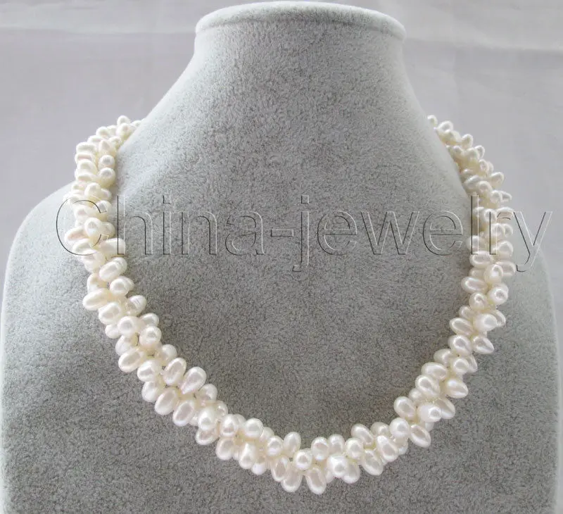 10x10 украшения Бесплатная доставка Красивая 18 \3row 8 мм натуральный белый барокко пресной воды Жемчужное ожерелье