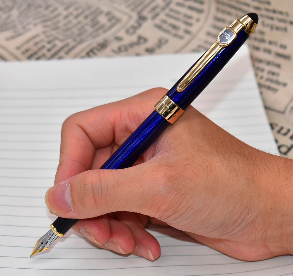 Clássico de Metal Azul em Relevo Caneta de Tinta para Pós-graduação Jinhao Nobre Belas Nib Fountain Pen Gold Trim 0.5 Milímetros - Negócio Escritório 165 18kgp 5 Cheap Canetas tinteiro