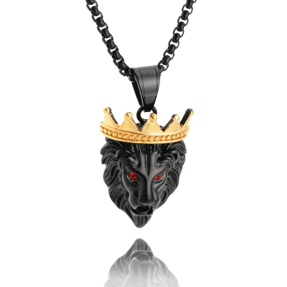 

2019 New Goofan Hiphop Crown Lion Head Pendant Necklace High Quality Stainless Steel Fashion Jewelry For Men Women Gift STN2240
