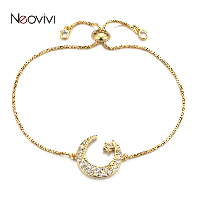 

Neovivi Trendy Moon Star Charm Bracelets Shiny Clear CZ Adjustable Chain Bracelets with White Cubic Zirconia DIY Women Jewelry
