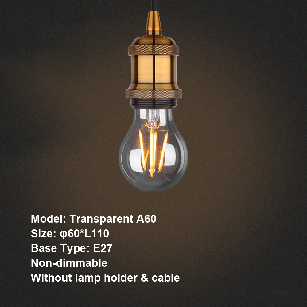 Винтаж Эдисон лампы E27 220 V прозрачный& Коричневый абажур подвесной светильник в стиле ретро ампулы свет накаливания лампа накаливания - Испускаемый цвет: Transparent A60