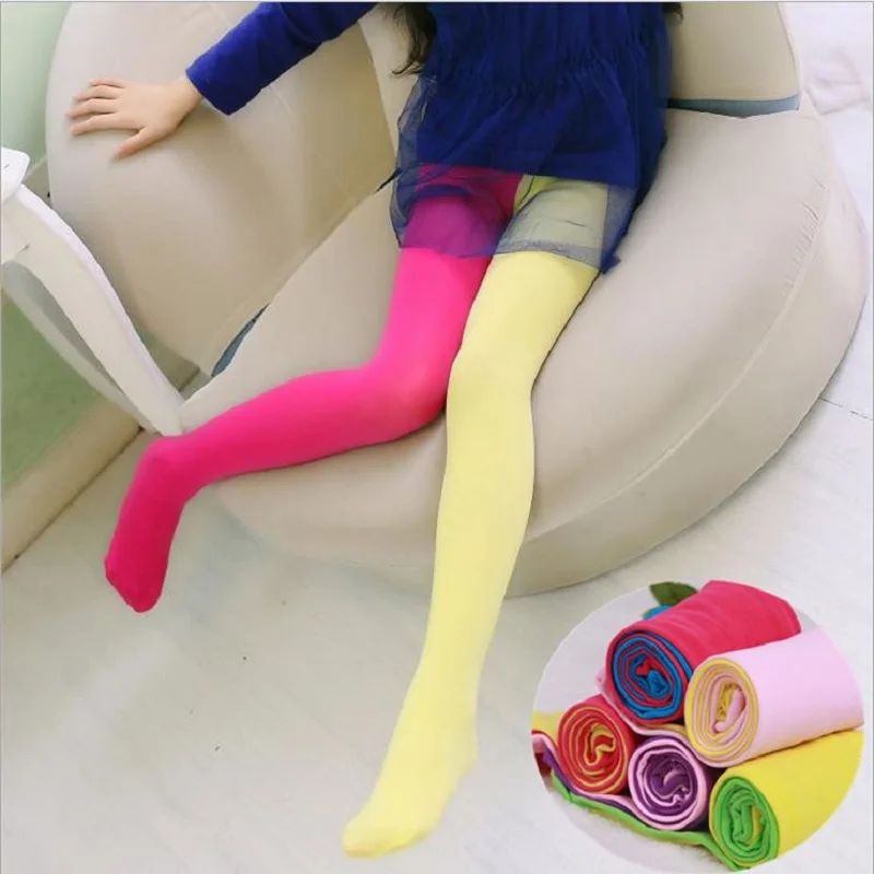 Candy Color Mixed Girls Velvet Tights Patchwork Baby Girl Stretch