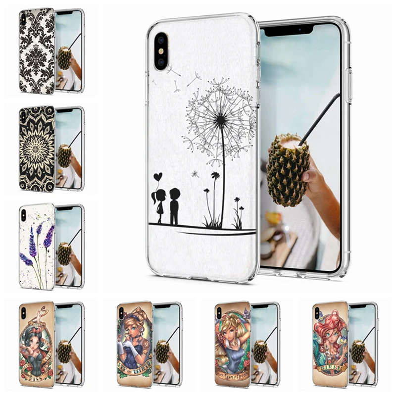 Soft Phone Case For iPhone X XS XR Covers TPU Colorful Marble Flower Princess Pattern Fundas iPhone6 7 Max M074 |