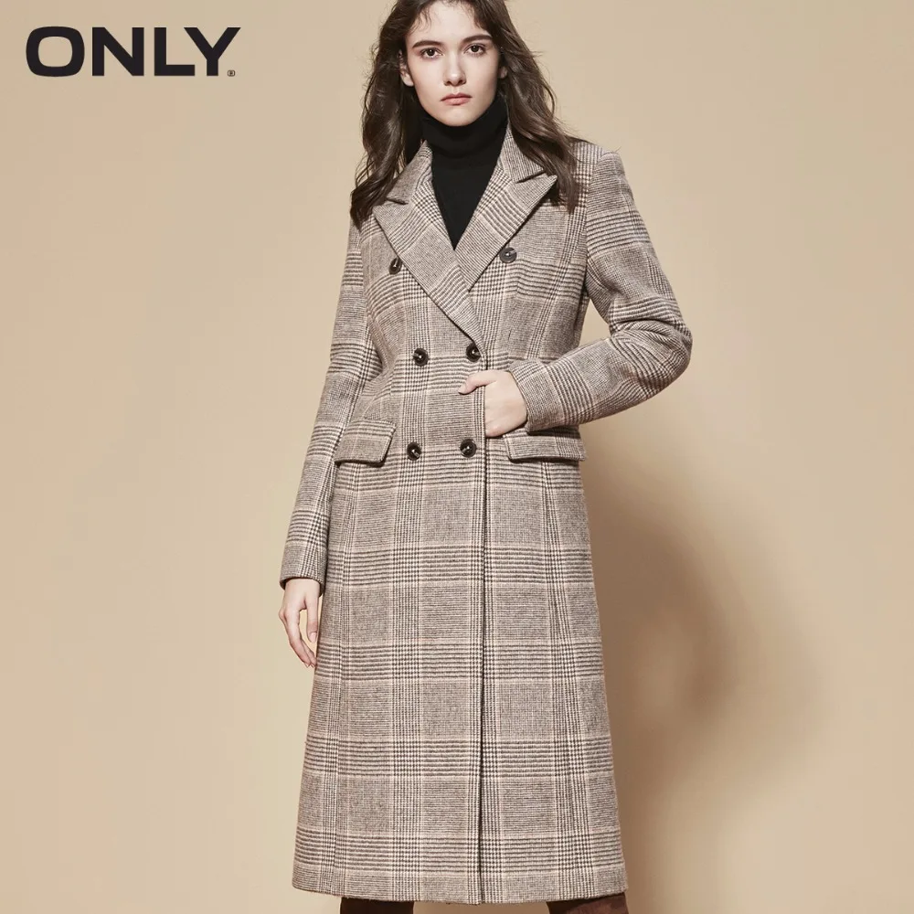 Meilleur ONLY 2019 femmes hiver nouvelle laine plaid long manteau en laine rabat poche arrière fente Plaid design | 11836U508