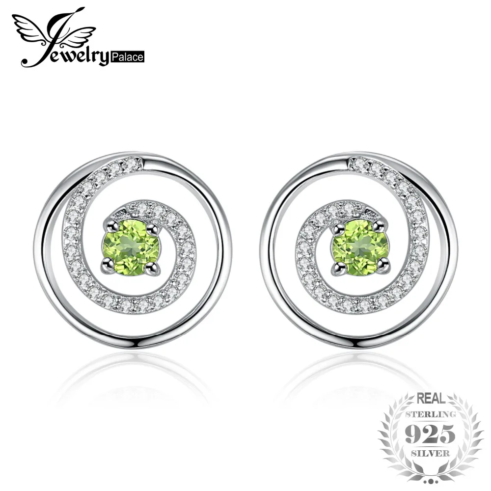 

JewelryPalace Circular Swirl 0.4ct Natural Peridot Round Stud Earrings Genuine 925 Sterling Silver Charm Fine Jewelry For Women