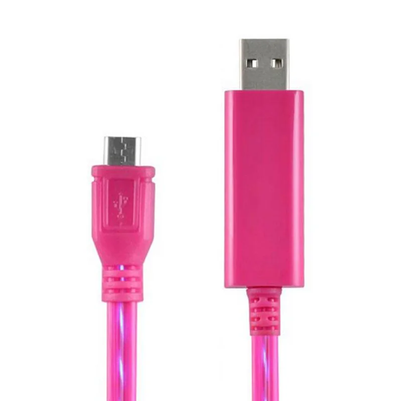 Micro USB Cable EL Pink Color With Blue Led Light Visible 5Pin Charge For Samsung Huawei ZTE Lenovo Xiaomi Charger Wire
