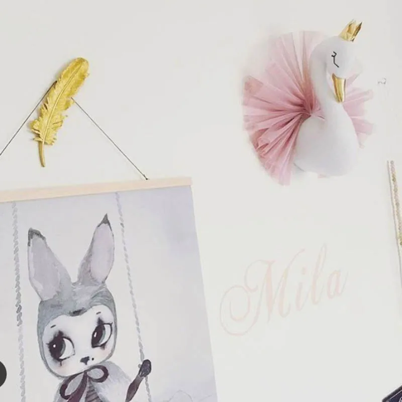 Muñeca de cisne juguetes de peluche decoración de pared corona dorada 3D Cisne pared colgante chica dormitorio decoración boda cumpleaños fiesta suministros