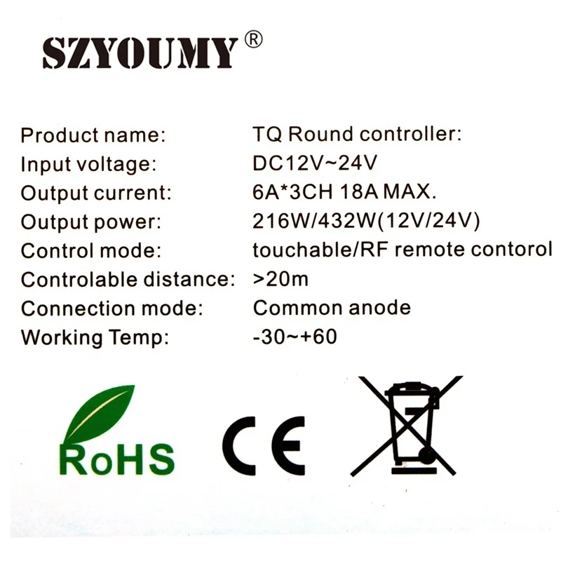 SZYOUMY 1 шт. светодиодный сенсорный круглый RGB контроллер DC12V-DC24V 18A 7 Ключи РФ Пульт дистанционного управления