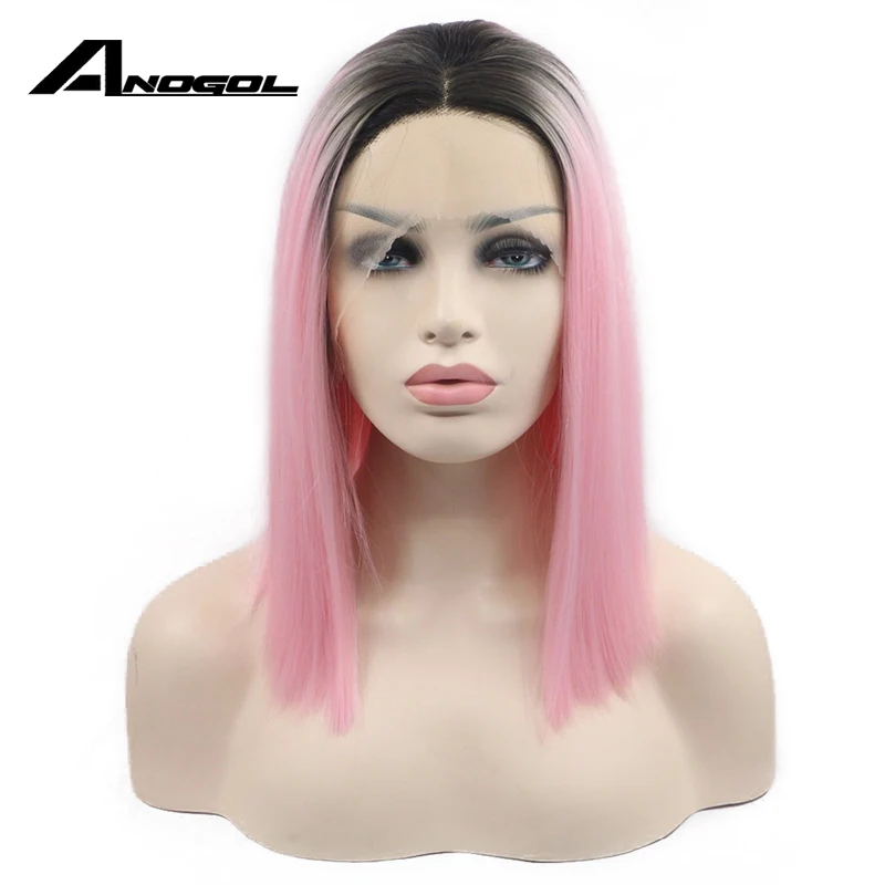 Ombre-Baby-Pink-Short-Bob-Synthetic-Lace-Front-Wig-Straight-pastel-hair-sexy-cute-color-Tonya +