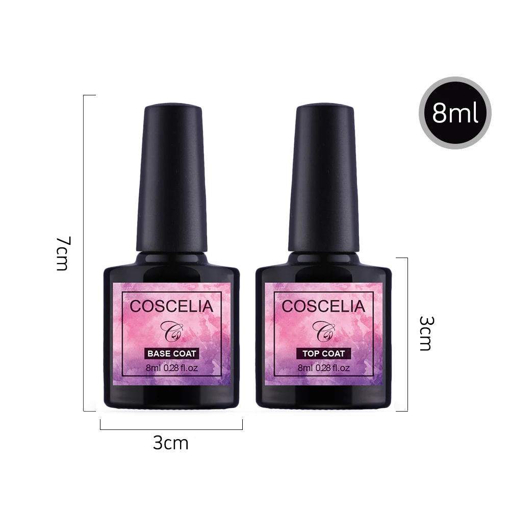 Top And Base Coat Primer 2pcs/Set Long Lasting 8ml Soak Off LED UV Top Base Coat Gel Salon Use No Wipe Top Base Nail Gel Polish