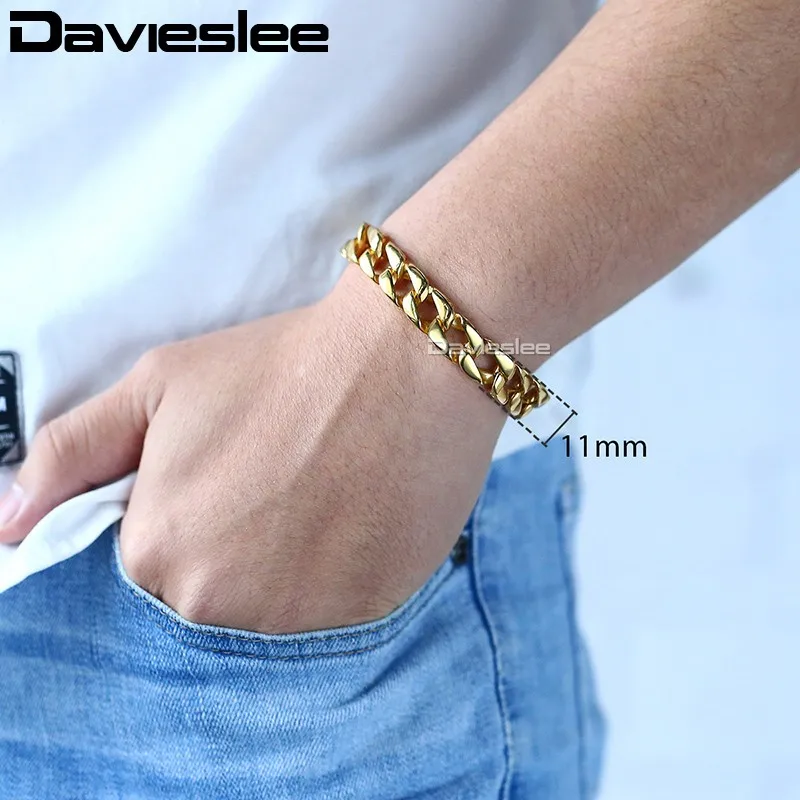 Davieslee 11 мм мужской браслет золото Цвет панцирная ссылка резной Тотем 316L нержавеющая сталь браслет мужские ювелирные изделия DLHB324