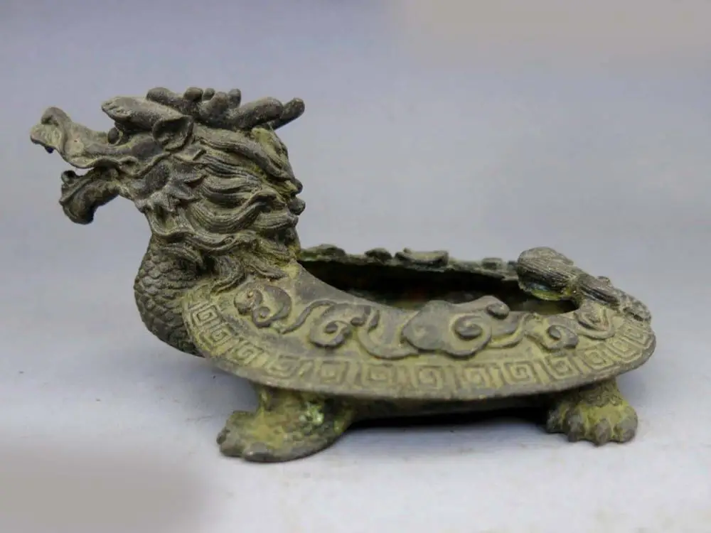 

DS China old bronze copper carved Dragon turtle Incense burner censer Statue