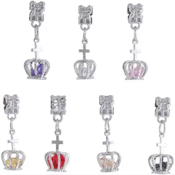 

50pcs/Lot New Fashion Crown Crystal Dangle Alloy metal Charms for Bracelet Necklace Jewelry making DIY Accessory PED286