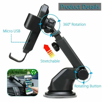 

Qi Wireless Fast Charging Car Charger Mount Holder Stand 2 in 1 For Cell Phone