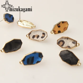 

Golden Metal Zinc Alloy Geometric Leopard Leather Base Connector Linker 6pcs/lot 10*20mm For DIY Earrings Making Accessories