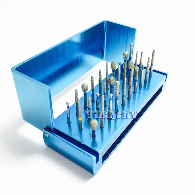 30 Dental Diamond Burs Drill + 30 holes Autoclavable High Speed Dental