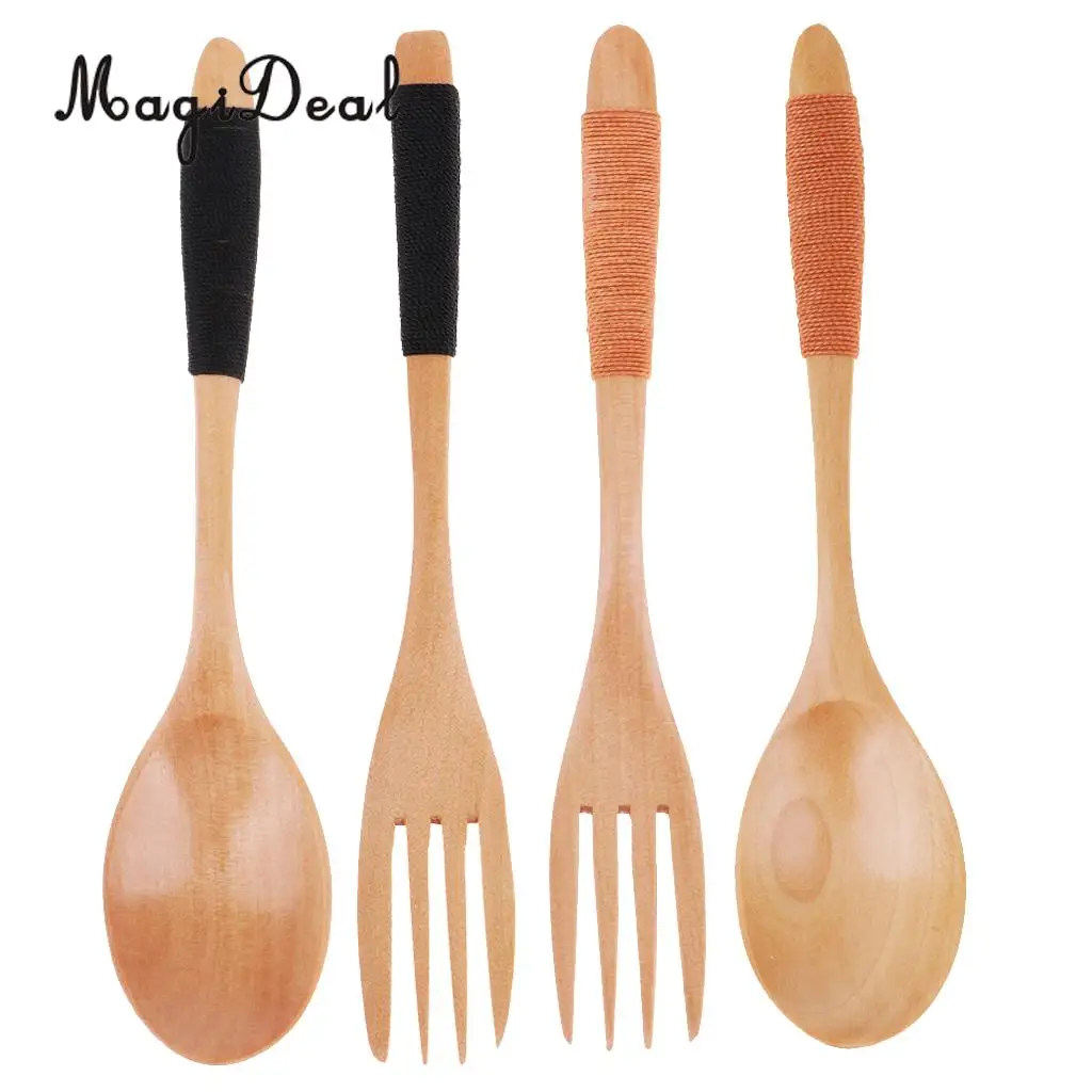 Wooden Fork Spoon Flatware Tableware for Camping, Travel, Picnic, Office or Home