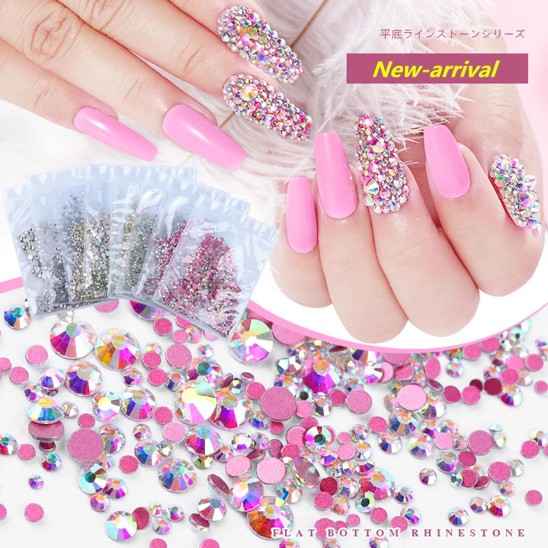 

1440pcs Mixed Size Hotfix Rhinestones 3D Nail Art Decorations Shiny Crystal Flat-back Diamond Glass Manicure Design Accessories