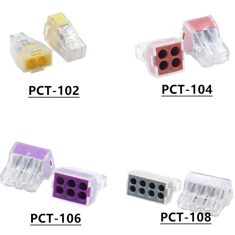 

Wago 10pcs PCT-102/104/106 Universal Compact Wire Wiring Connector 2/4/6/8 Pin Conductor Terminal Block With Lever 0.75-2.5mm2