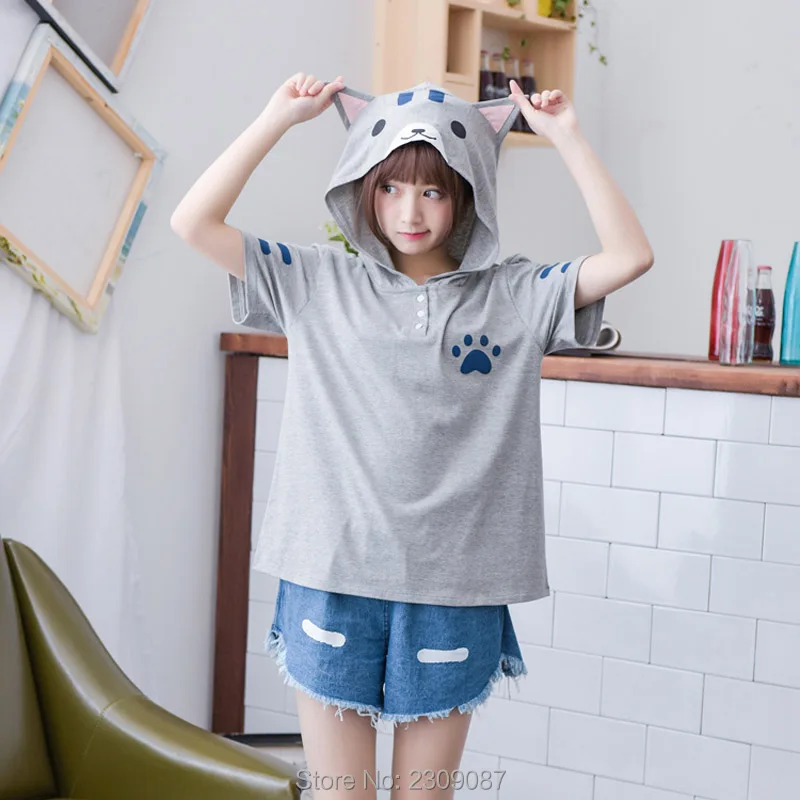 Harajuku Аниме Neko Atsume Мори Cute Cat с Печать Kawaii ДворТройник WXC|top tees|cute catt shirt |