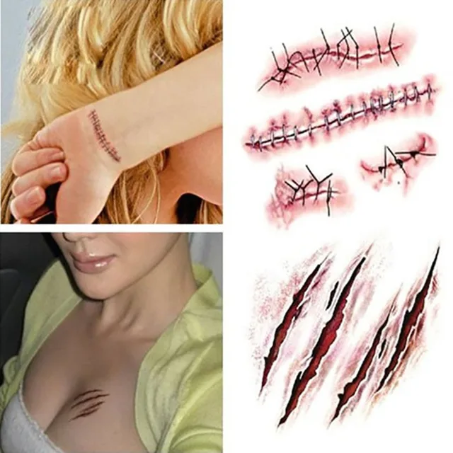 Best Offers Halloween Zombie Scars Tattoos With Fake Scab Bloody Makeup Halloween Decoration Wound Scary Blood Injury Sticker RC2251